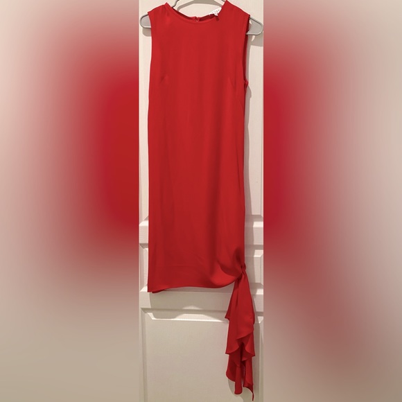 Milly Chiara Sleeveless Silk Blend Shift Dress w Knotted Scarf Hemline - Picture 2 of 9